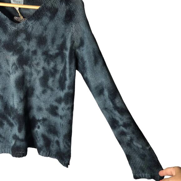 River Hand Dyed Cotton blend Sweater Small Navy V-neck NWT - Picture 4 of 10